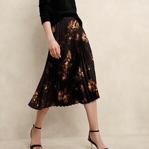 NWT $100 Banana Republic 8 Pleated Dark Floral MIDI Skirt Twee Career Old Money